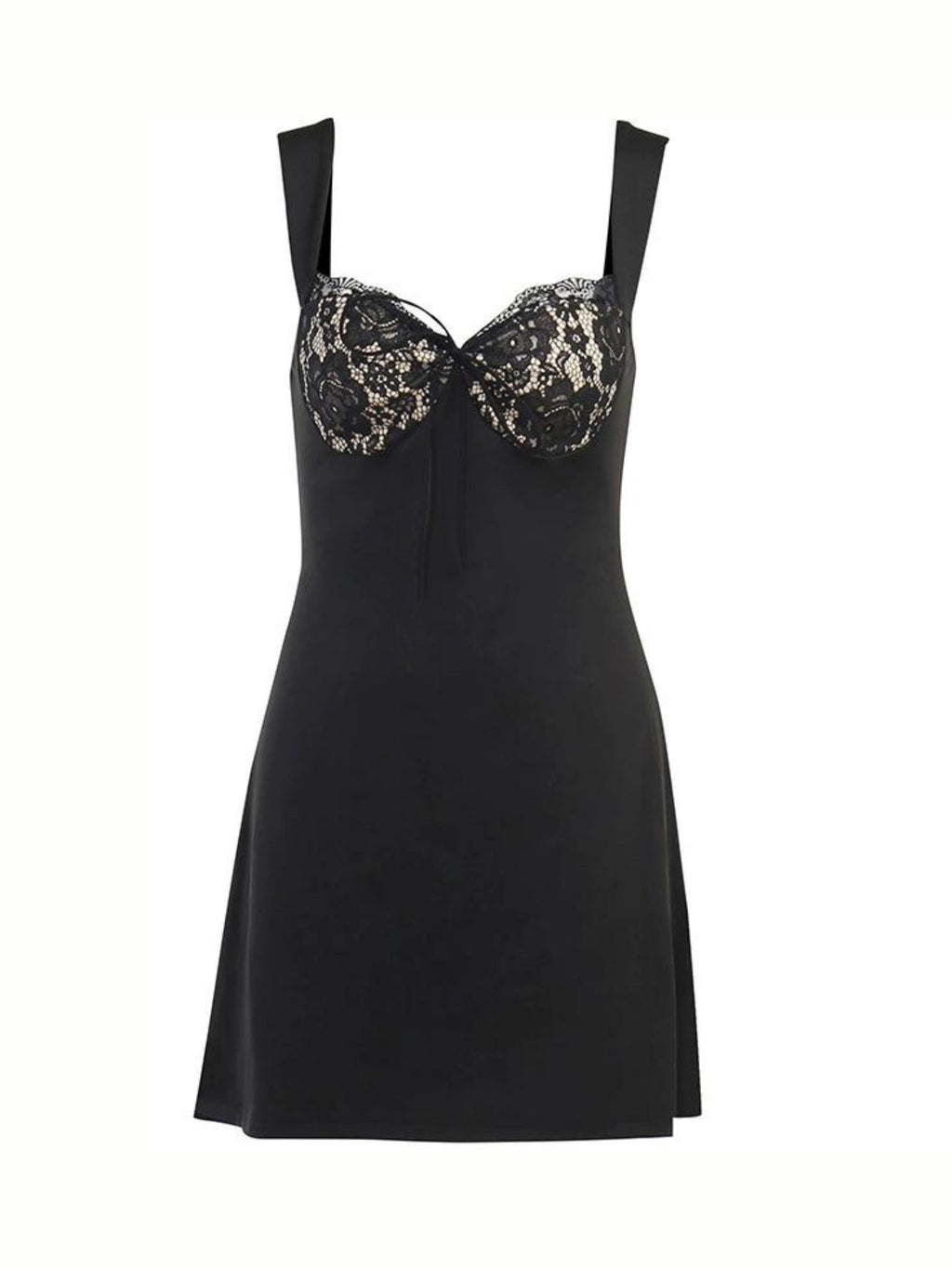 CALORA_ A-Line Lace Mini Jurk met Gevoerde Breed Strap en Kant