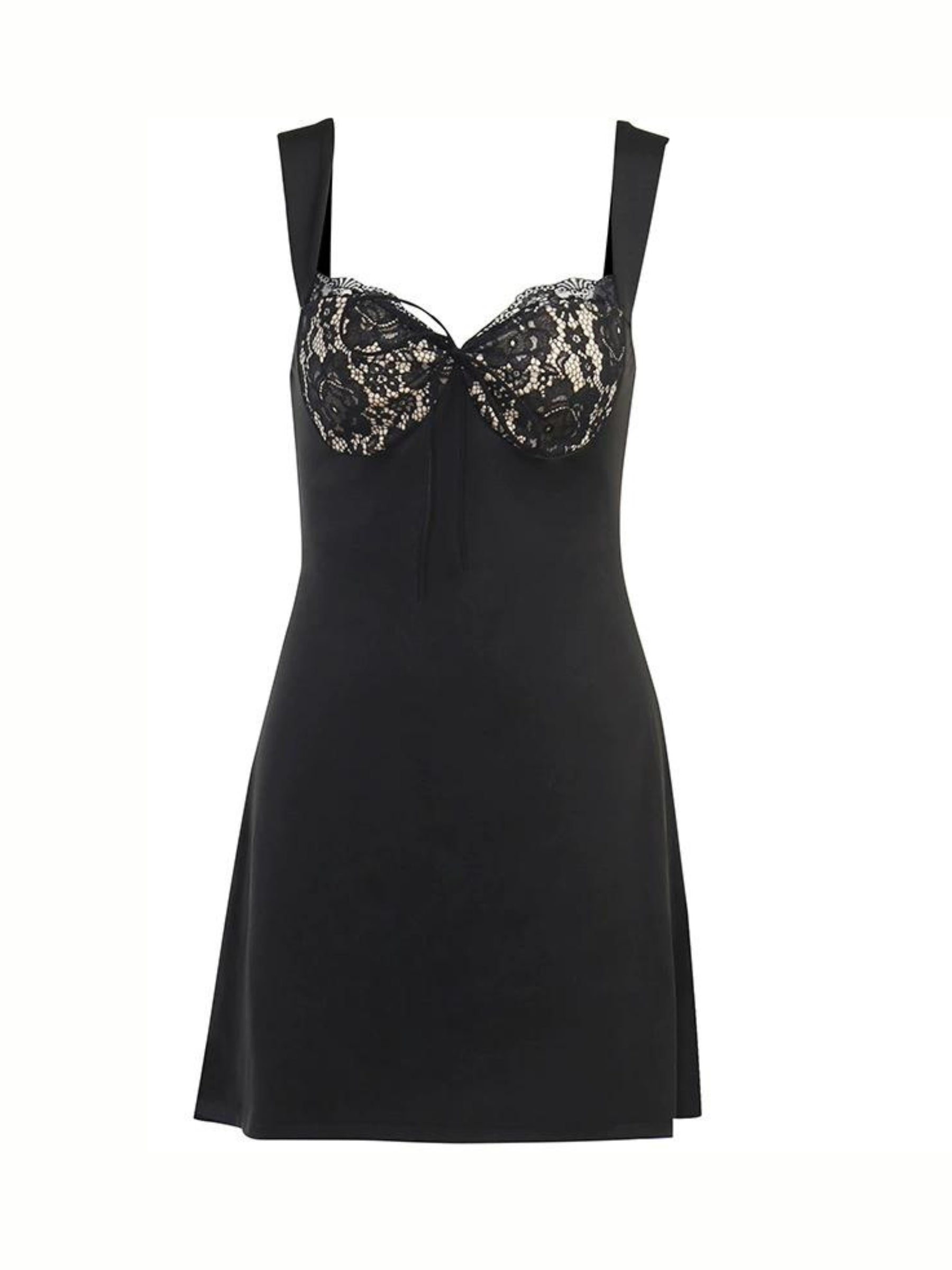 CALORA_ A-Line Lace Mini Jurk met Gevoerde Breed Strap en Kant